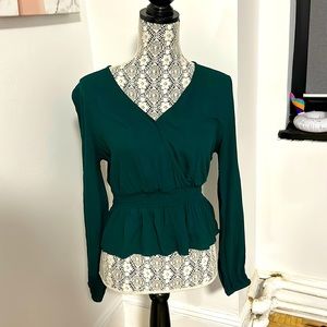Express emerald green Wrap Peplum Top